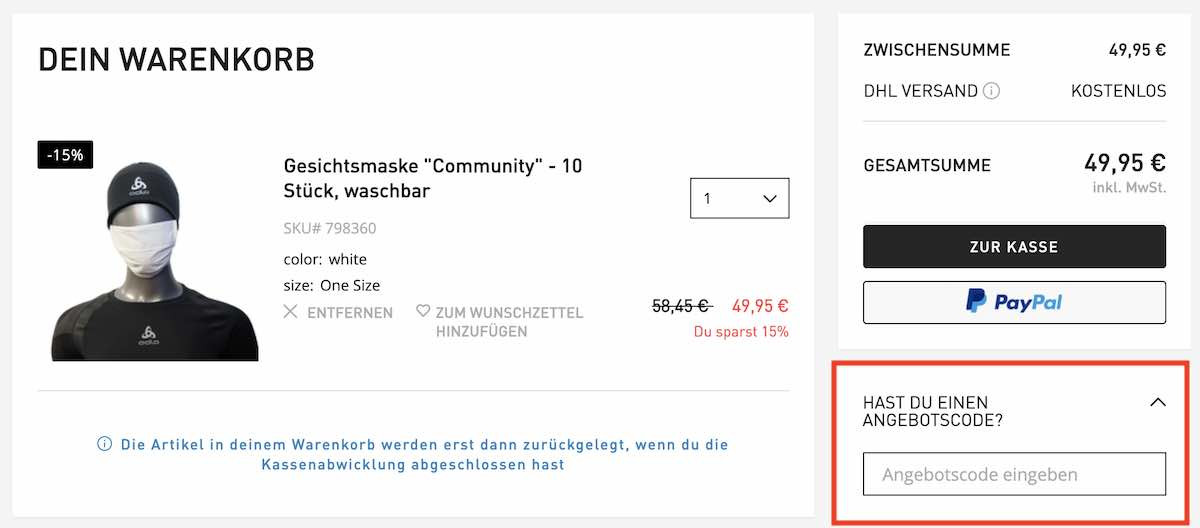 Odlo Gutschein einlösen