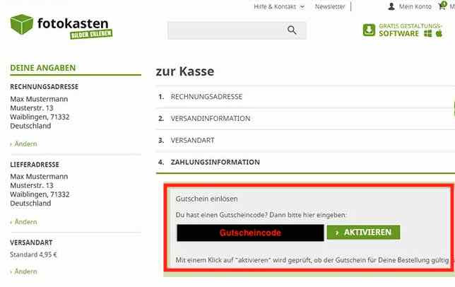 Fotokasten Gutschein einlösen