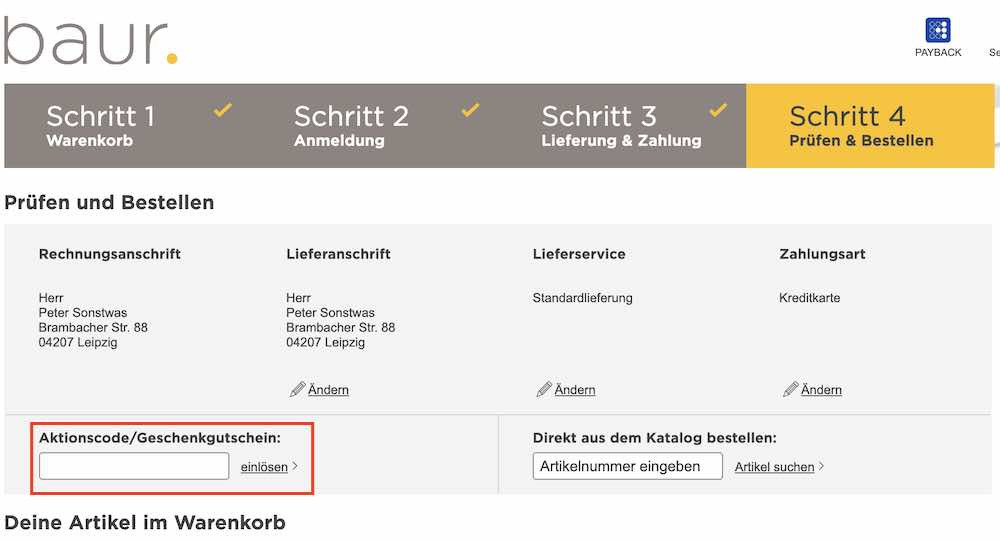 Baur Gutschein einlösen