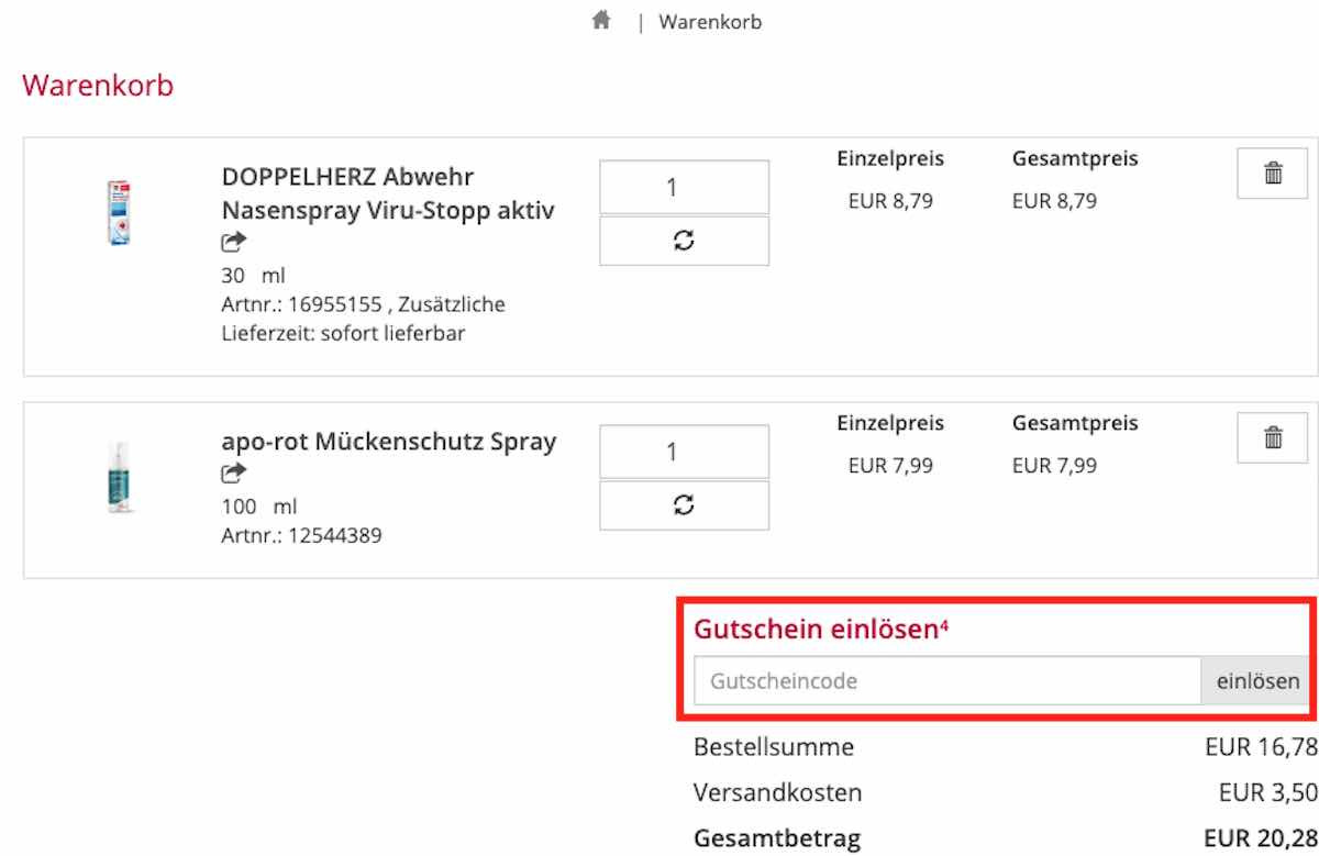 apo-rot Gutschein einlösen