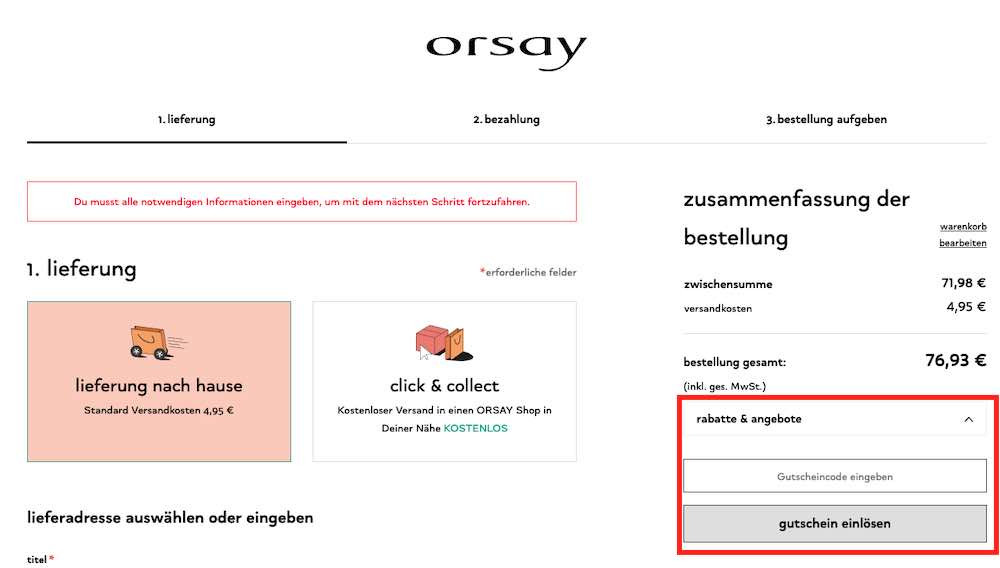 Orsay Gutschein einlösen
