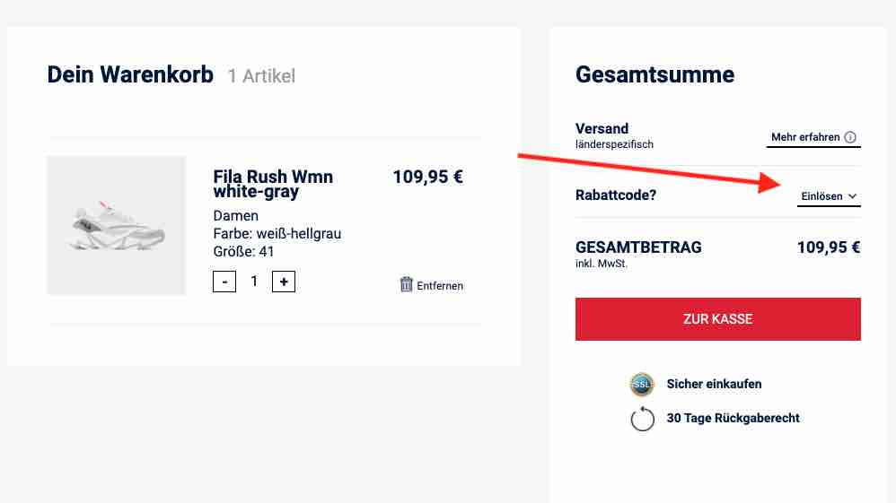 FILA Gutscheinfeld aktivieren
