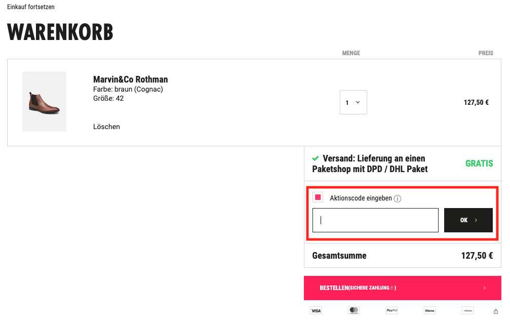 Aktionscode eingeben