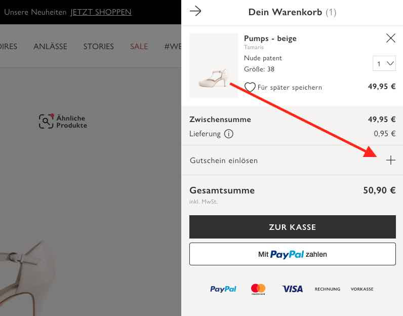 Tamaris Gutscheinfeld aktivieren