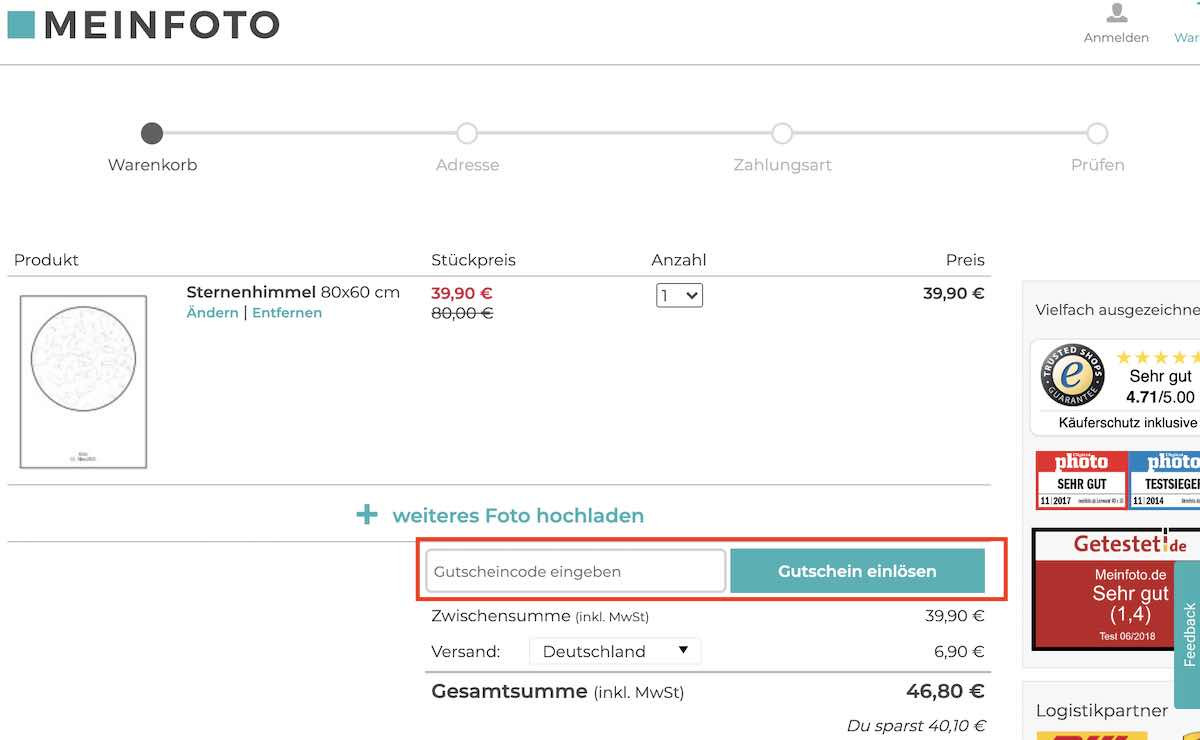 MEINFOTO Gutscheincode einlösen